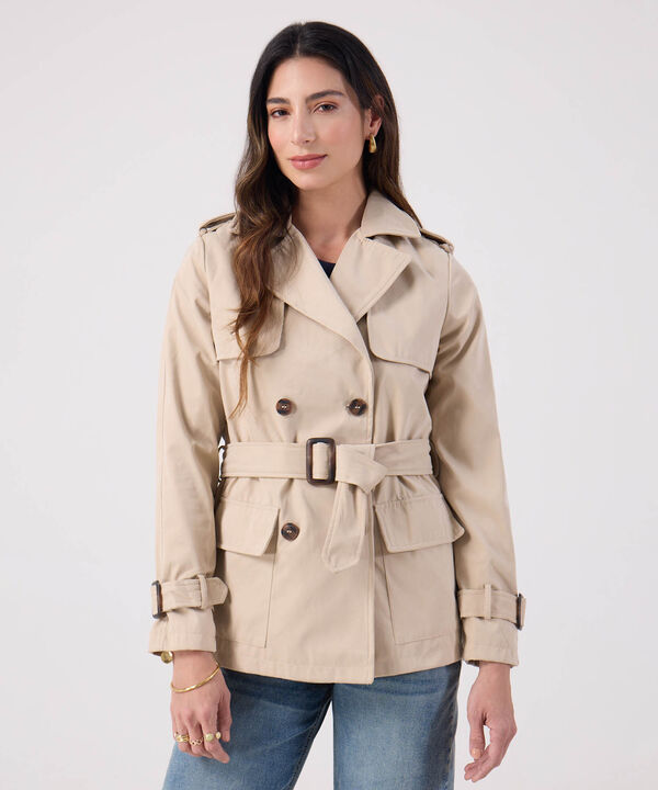 Chaqueta Trench Unicolor Con Cinturon  image number null