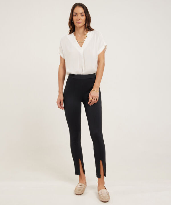 Leggins Unicolor, Tiro Alto Con Corte Central Y Abertura En Bota, Trópico Floral image number null