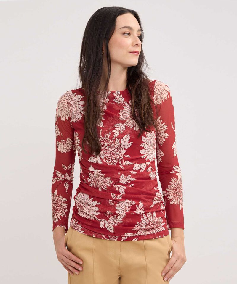Camiseta Manga 3/4 Estampada, Cuello Redondo