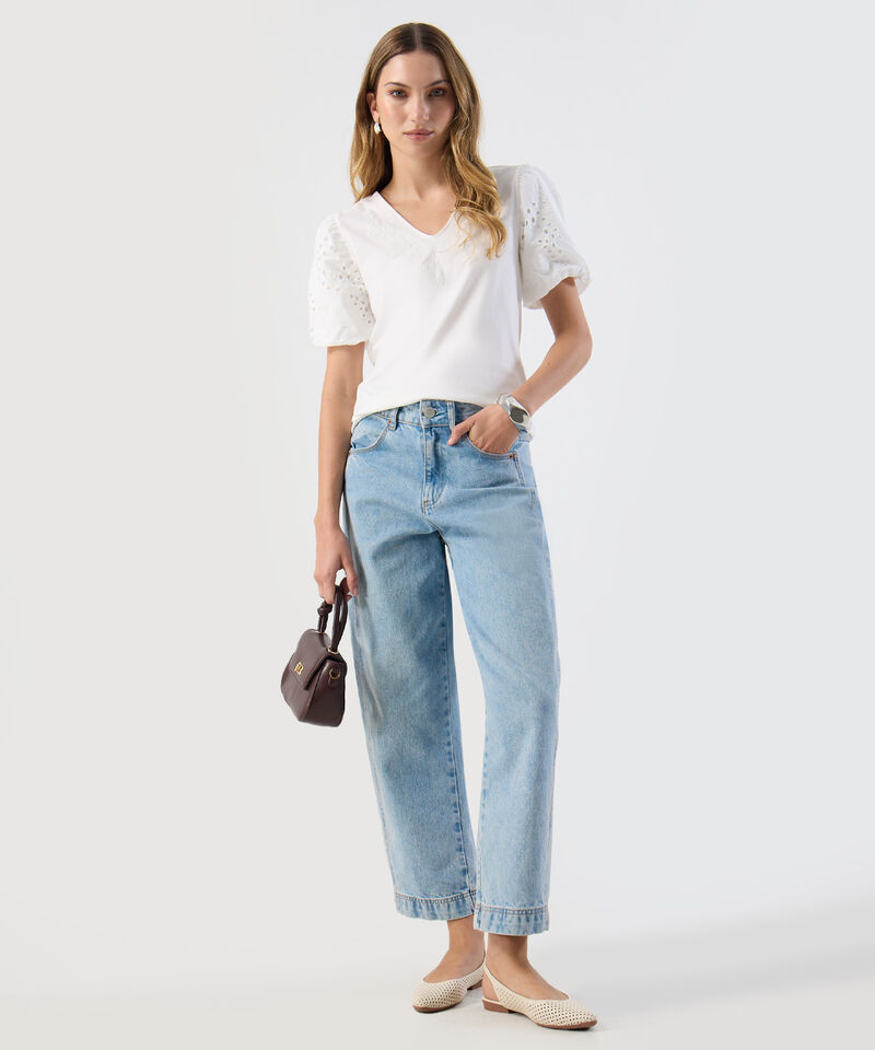 Camiseta Casual Mangas De Ojalillo Para Mujer