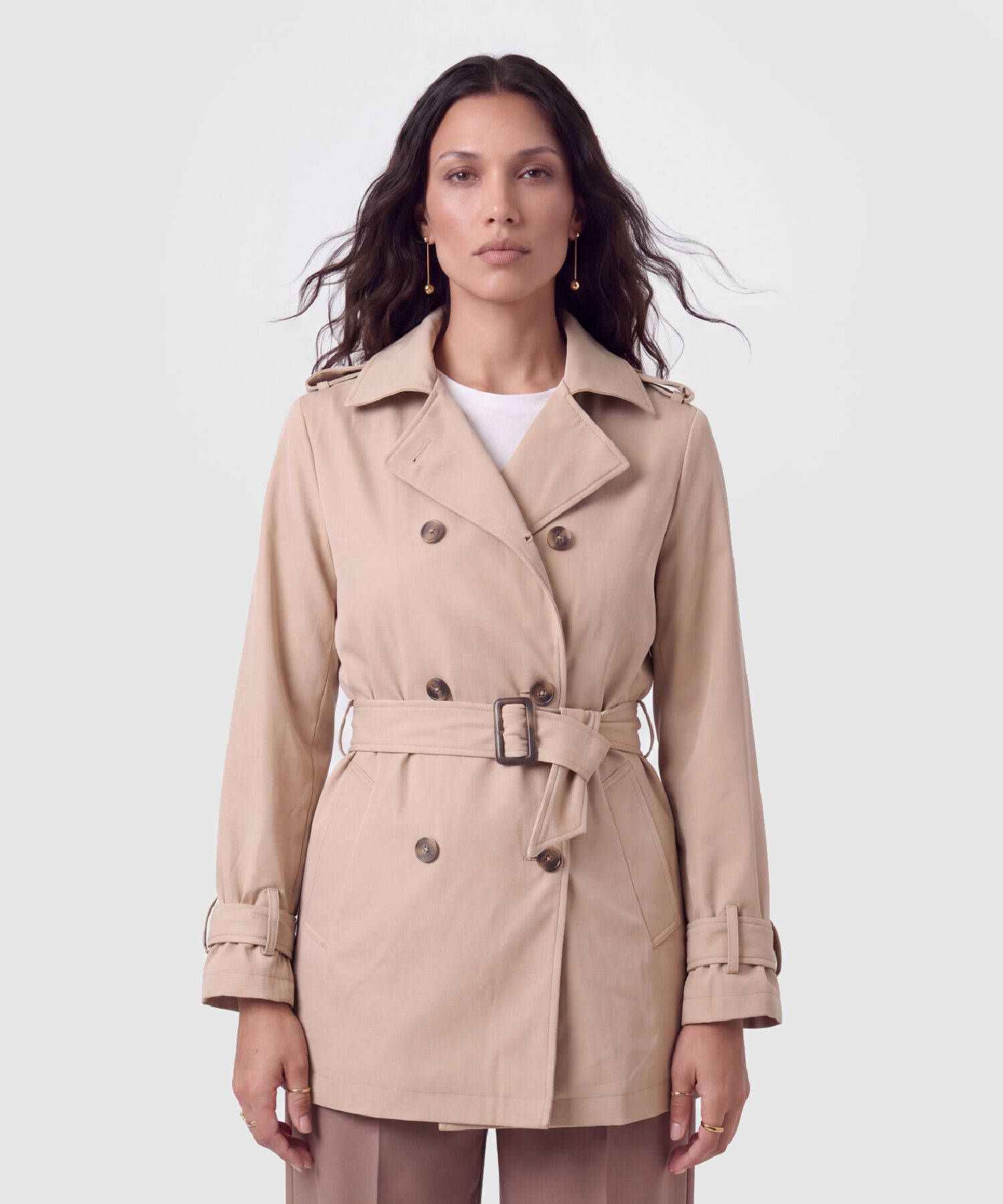 Chaqueta Cruzada Con Cintur&oacute;n Para Mujer