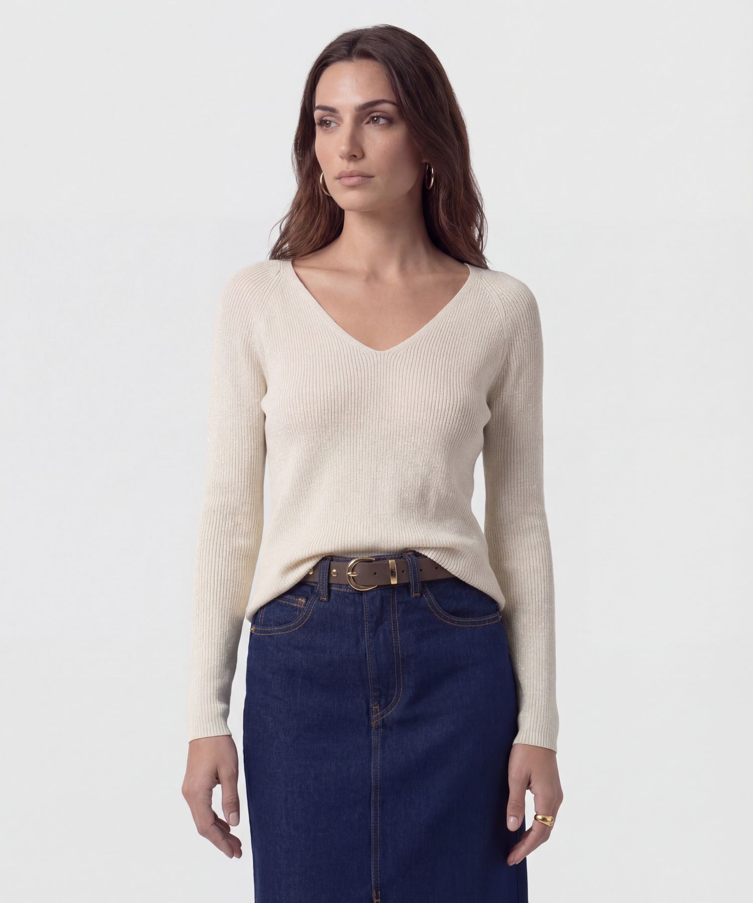 Saco De Punto Cuello En V Mujer