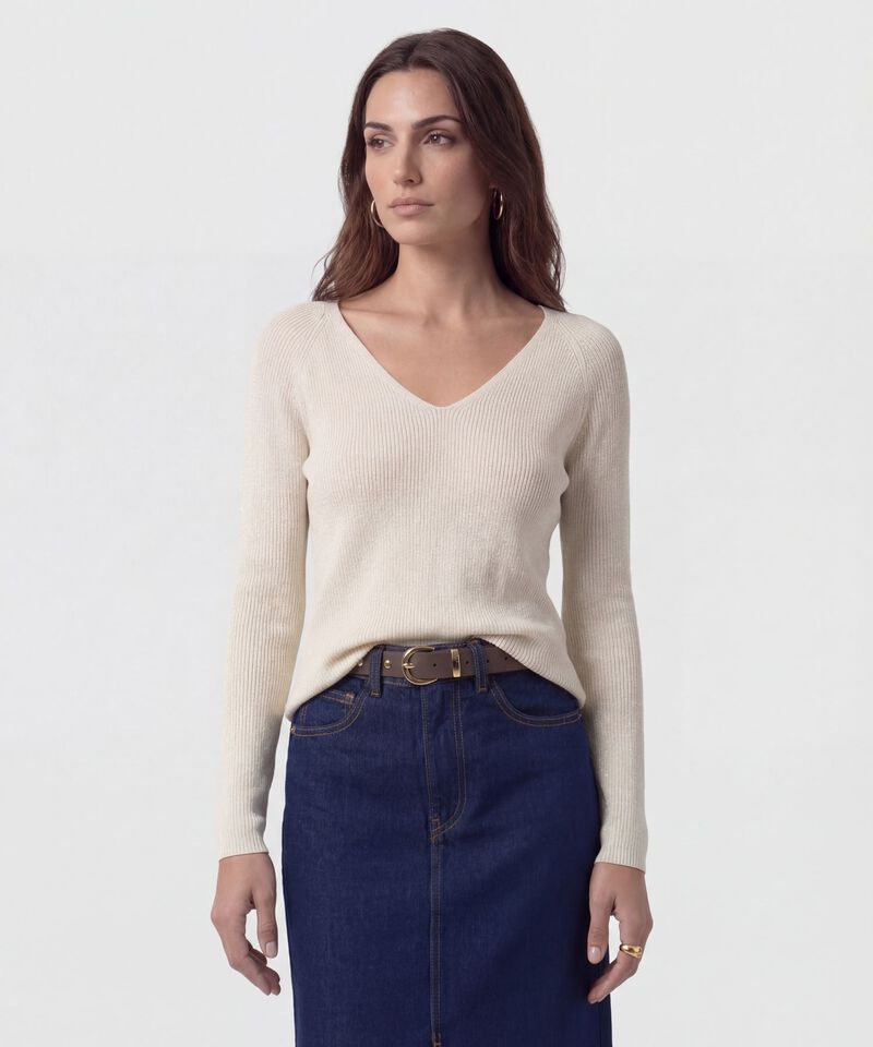 Saco De Punto Cuello En V Mujer