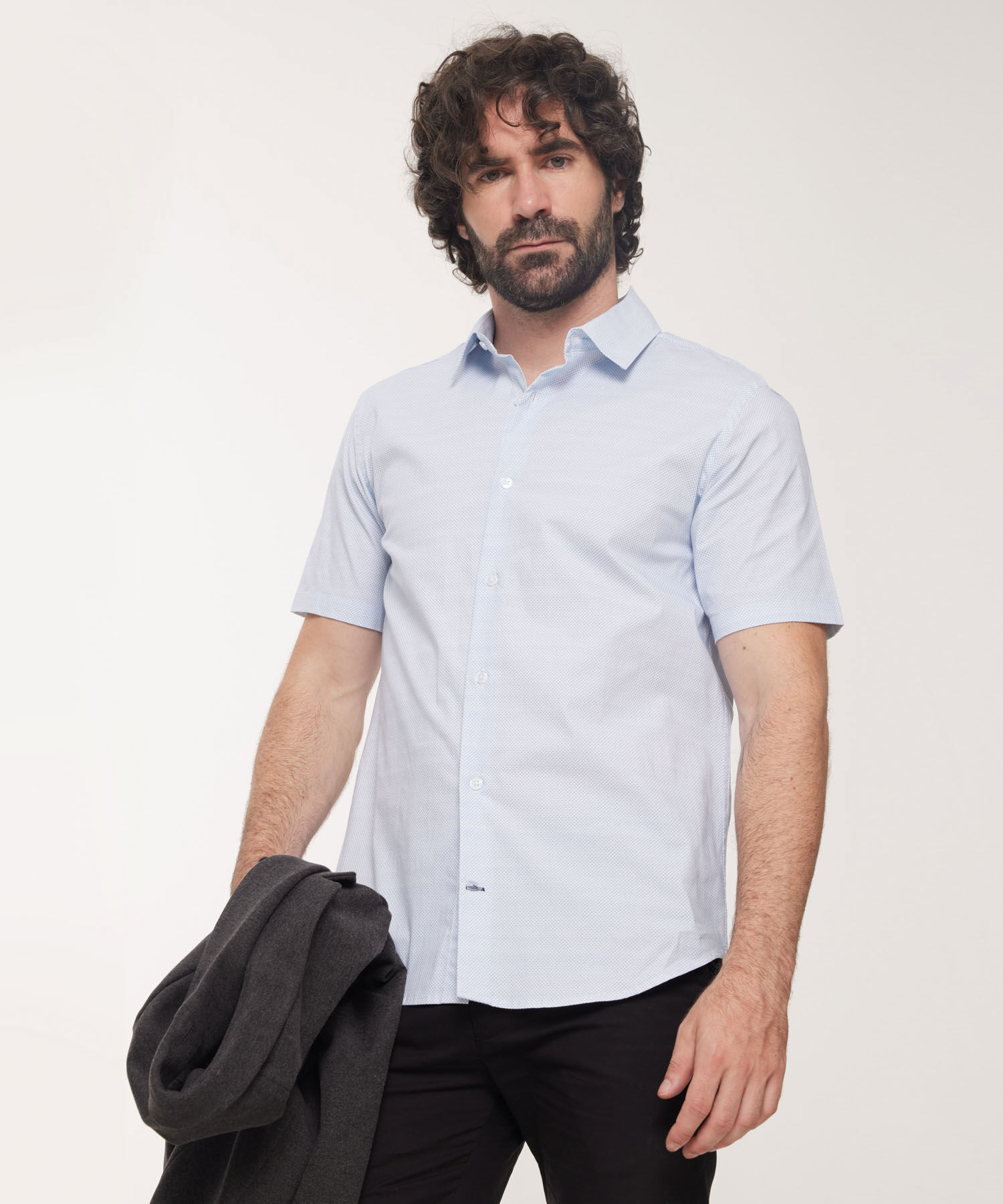 Camisa Estampada Manga Corta, Cuello Formal