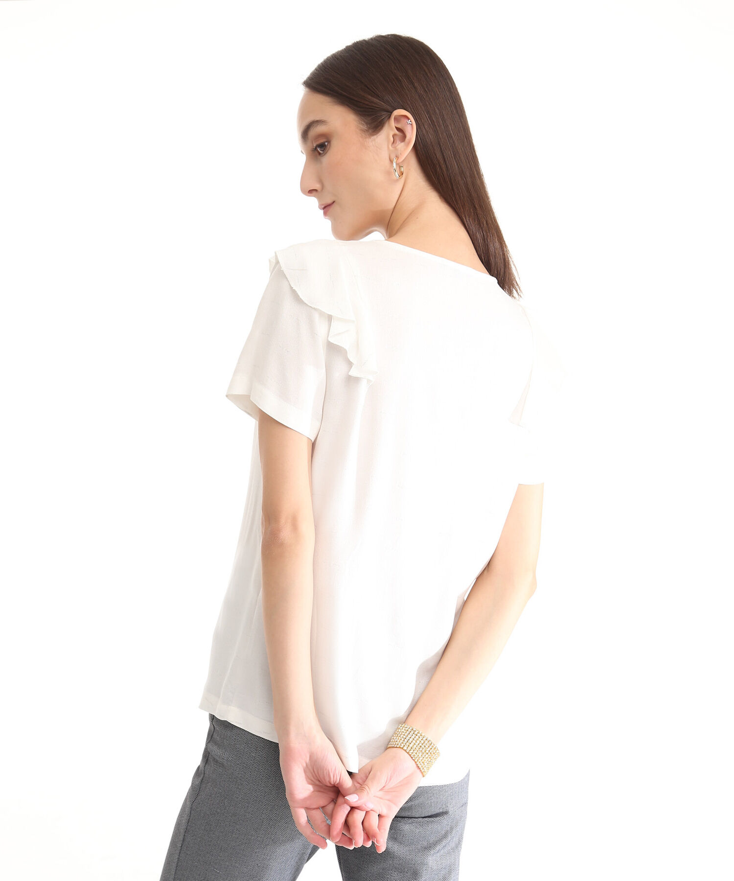 Blusa Manga Corta Con Tira Tejida