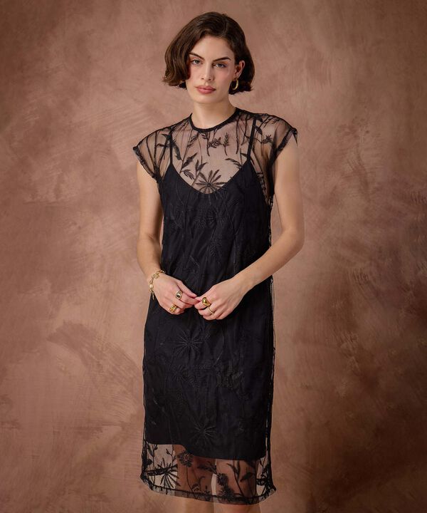 Vestido Corto Mujer Encaje Bordado Transparente image number null