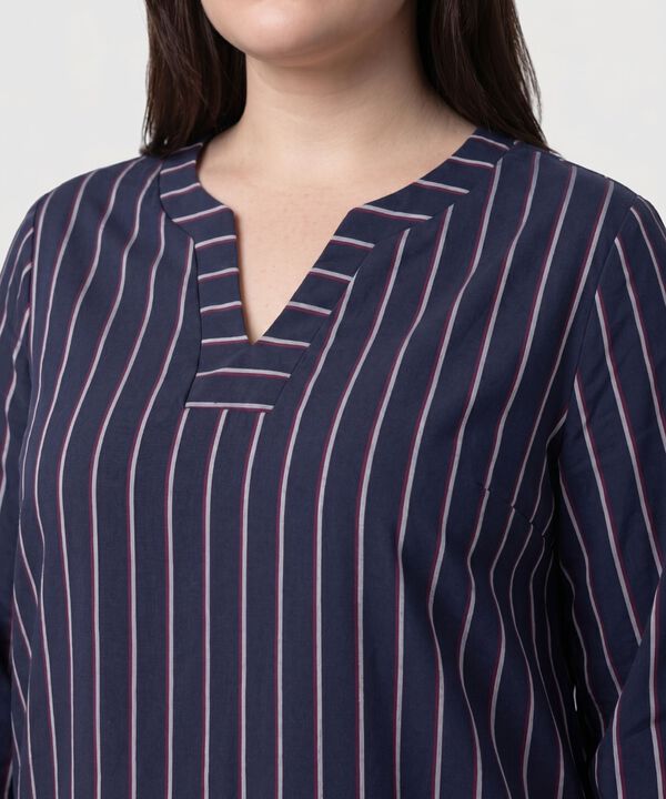 Blusa A Rayas Con Escote En V Mujer Curvy