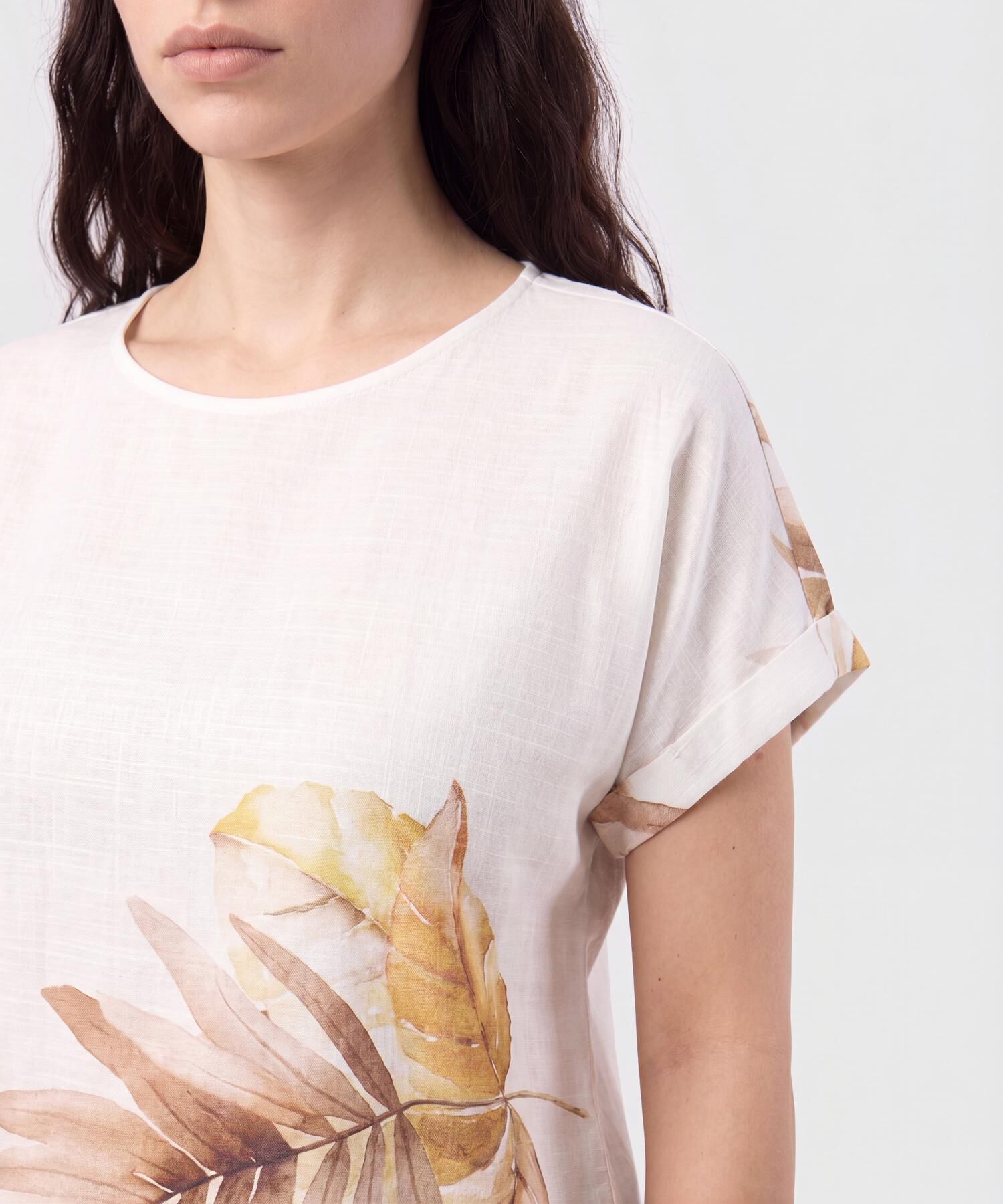 Blusa Manga Doblez Cuello Redondo Mujer
