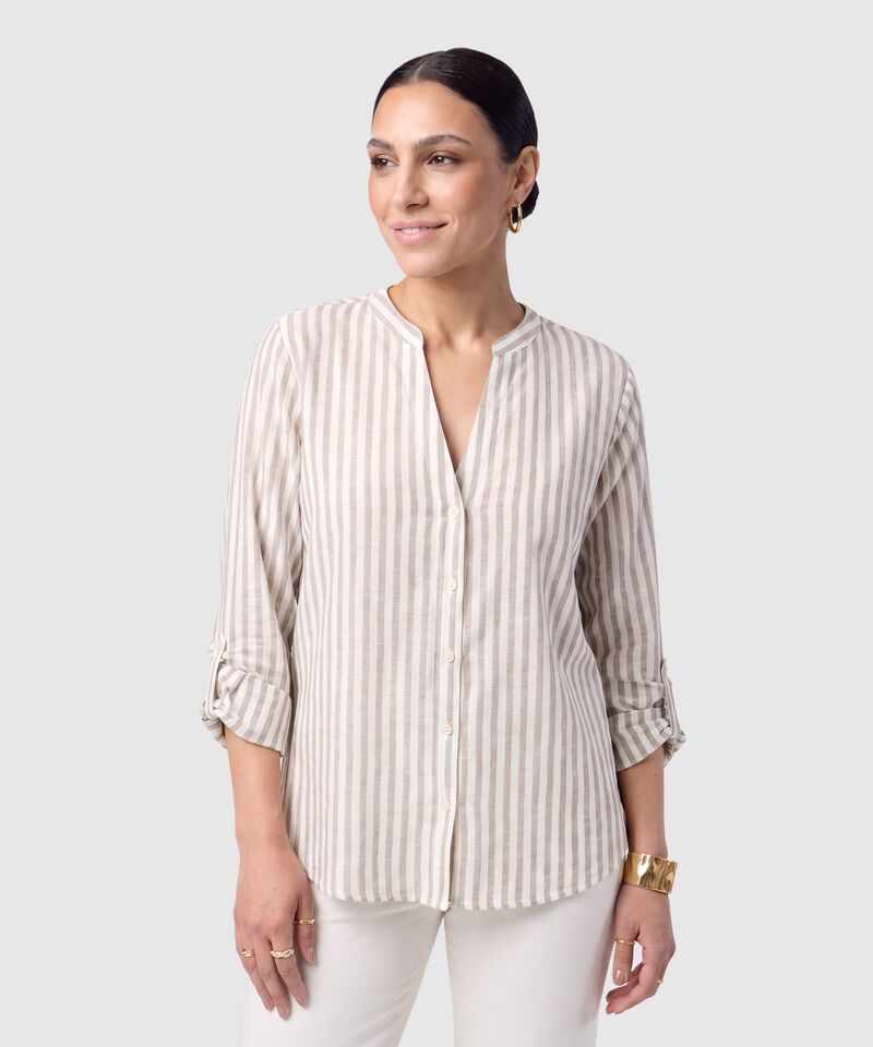 Blusa Manga Larga Con Botones Para Mujer