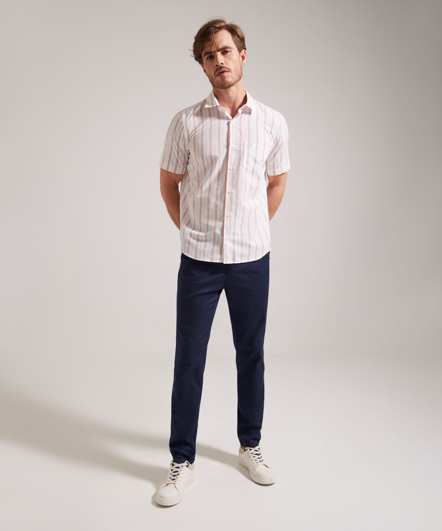 Camisa Manga Corta Estampada Con Bolsillo Blanco