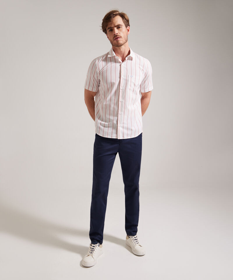 Camisa Manga Corta Estampada Con Bolsillo Blanco