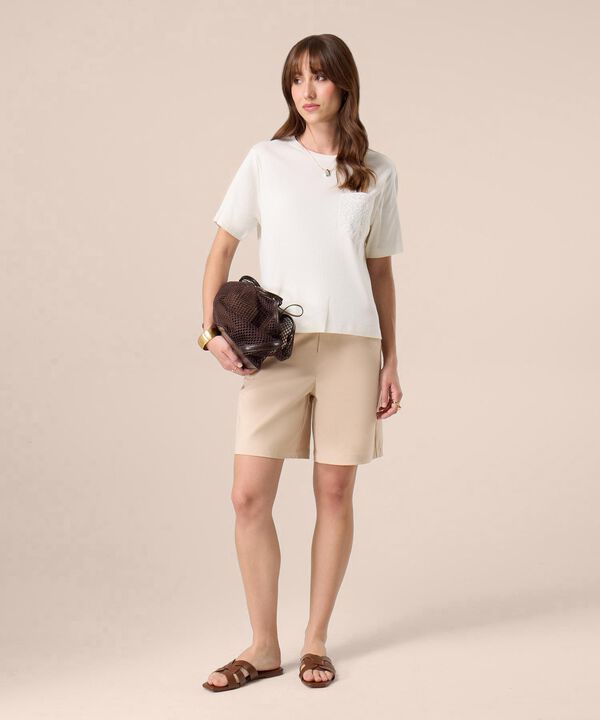 Camiseta Con Bolsillo De Encaje Para Mujer image number null