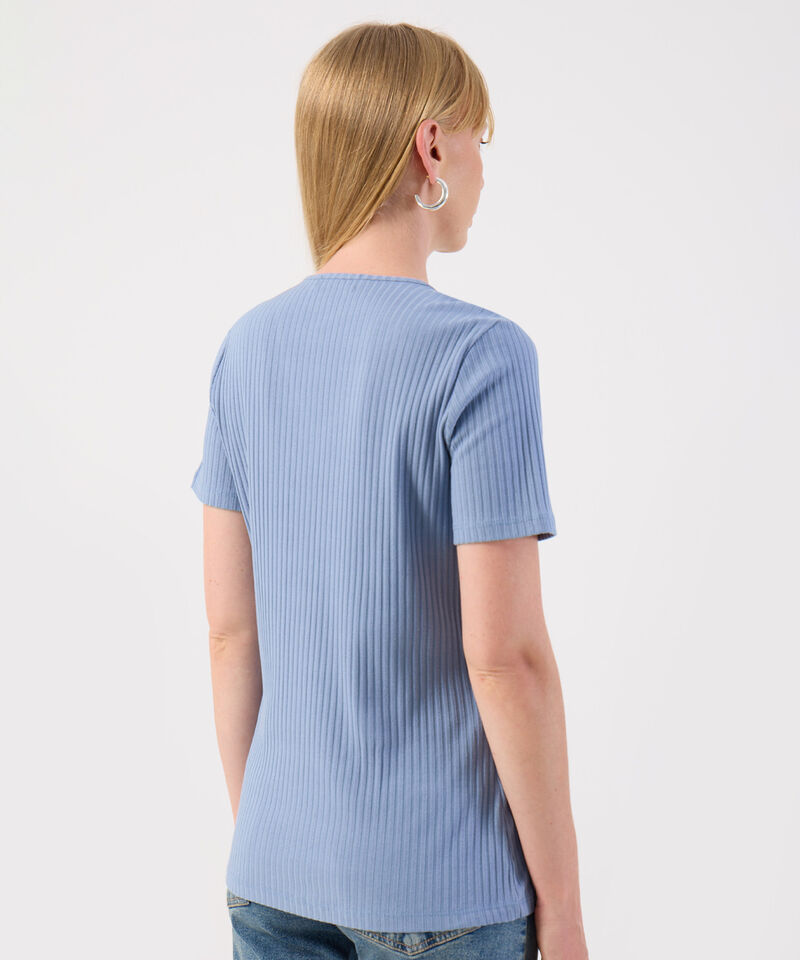 Camiseta Para Mujer Tejido Acanalado con Botones Frontales