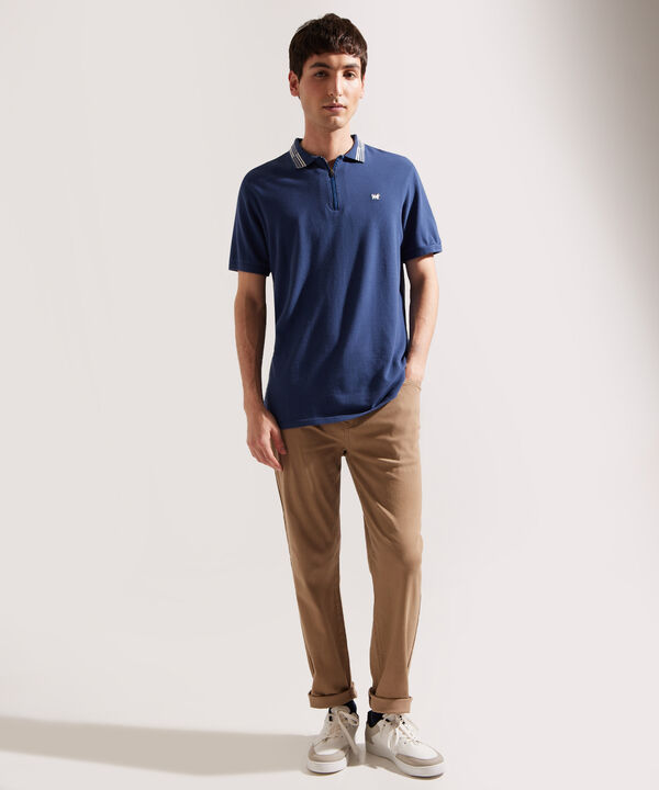 Polo Unicolor, Cuello Y Puños Tejidos, Pechera Con Cremallera Regular Fit
