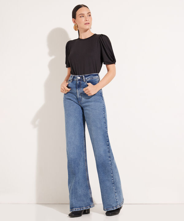 Jean Wide Leg Con Laser En Aplome Tono Azul Medio Oscuro image number null