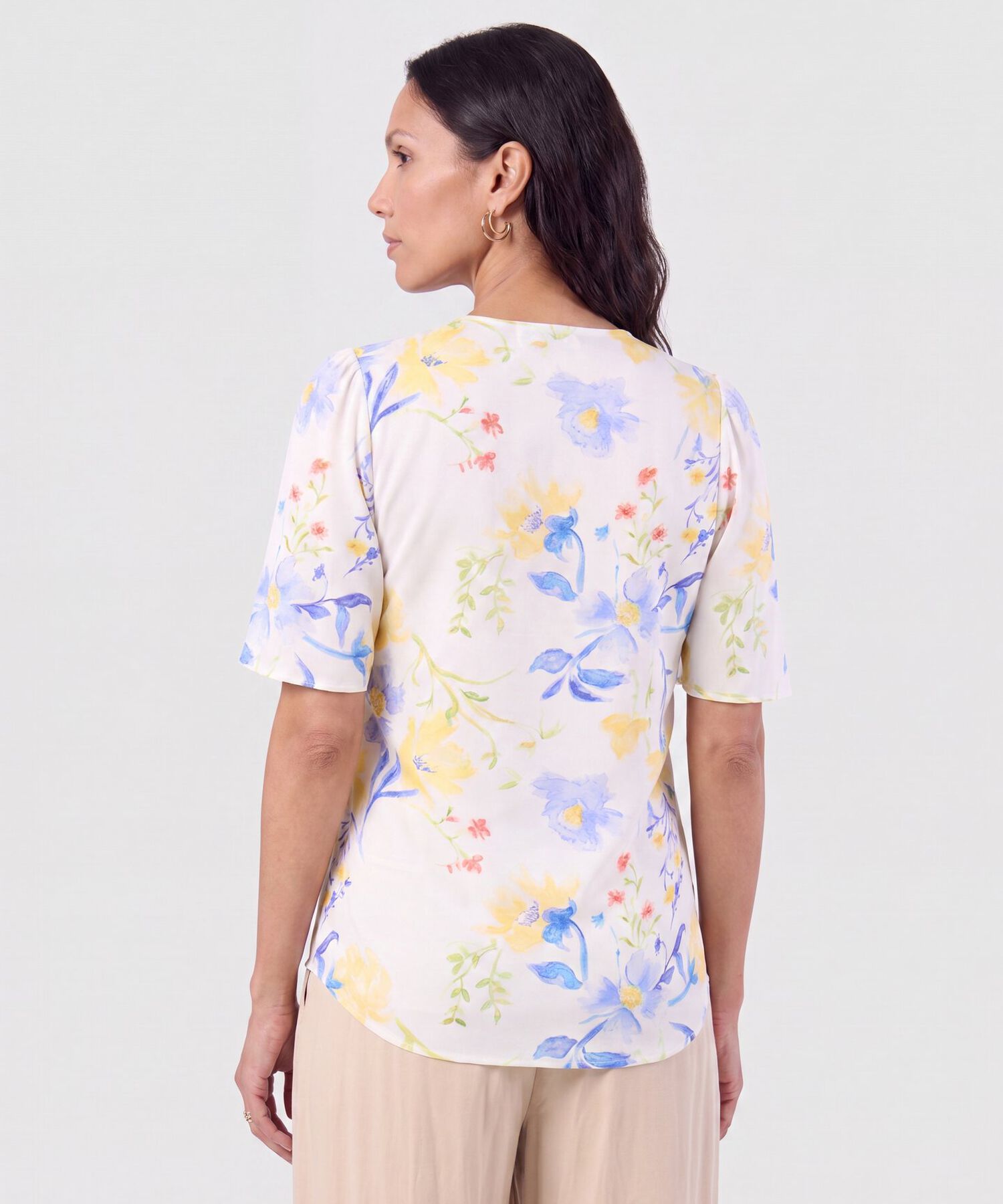 Blusa Cuello En V Manga Fluda Para Mujer
