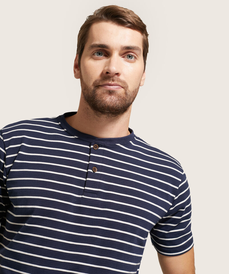 Camiseta Henley A Rayas Para Hombre