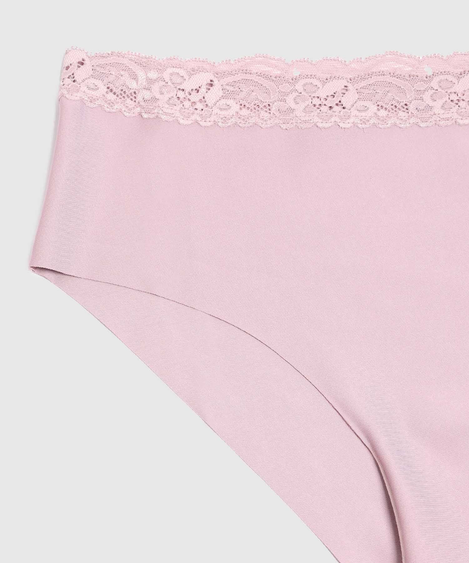 Panty Clásico Unicolor En Microfibra, Tiro Alto Con Encaje