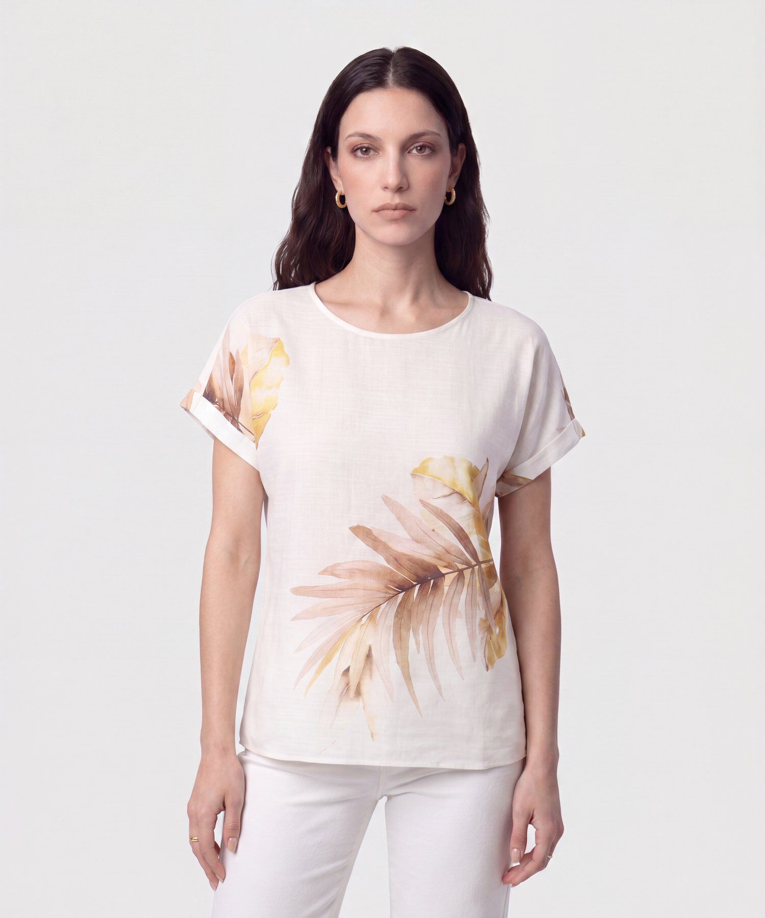 Blusa Manga Doblez Cuello Redondo Mujer