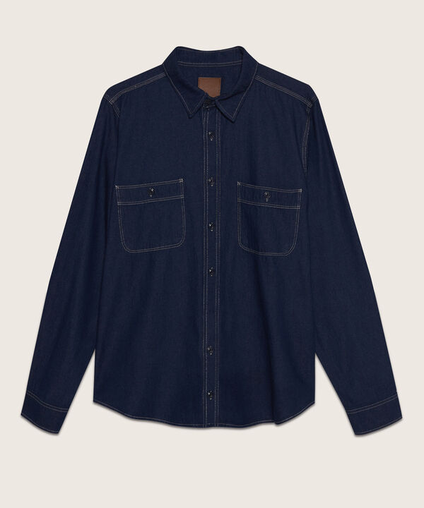 Camisa Con Doble Bolsillo Bicelado Tono Azul Oscuro