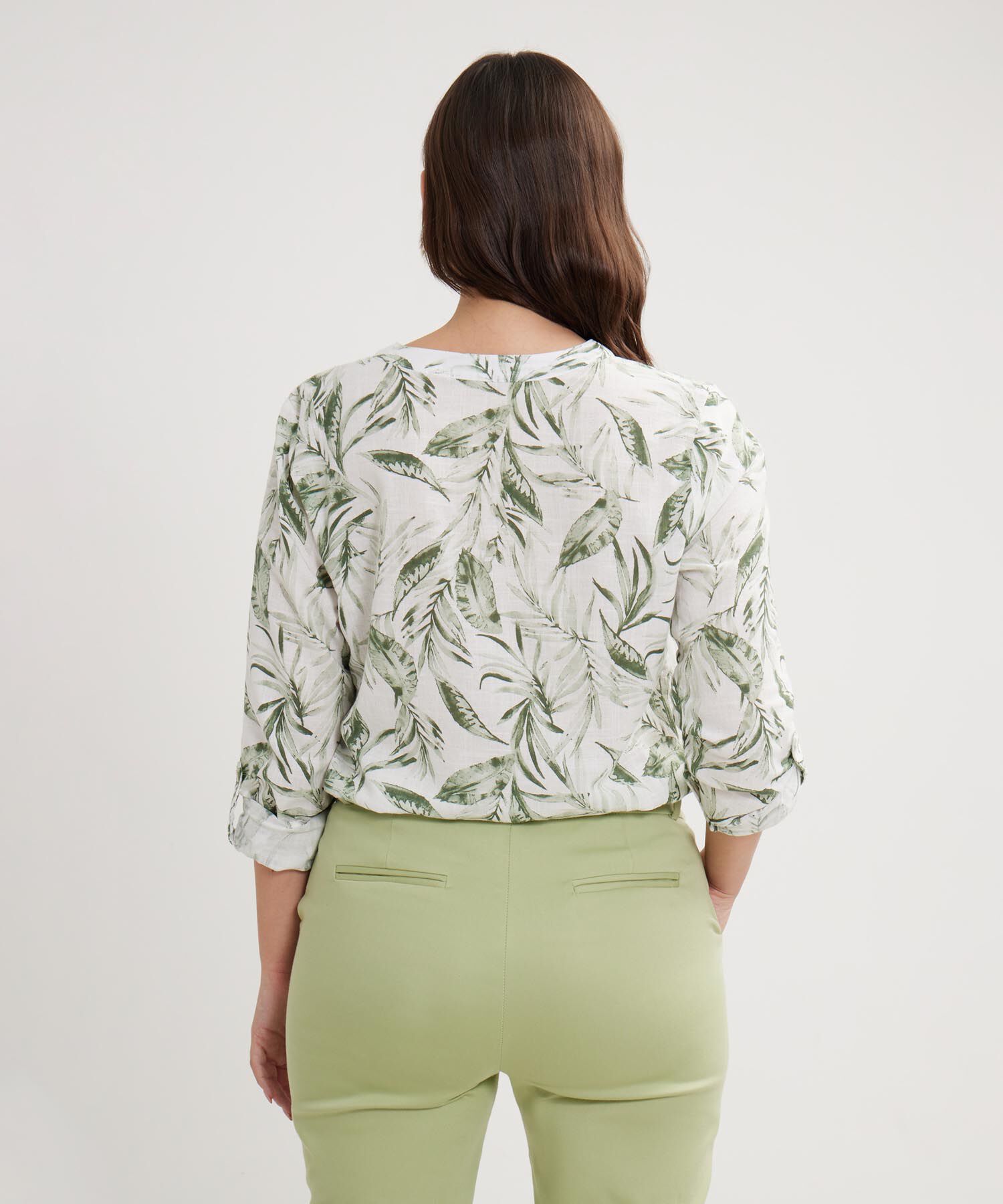 Blusa Manga Larga Estampada En Lino