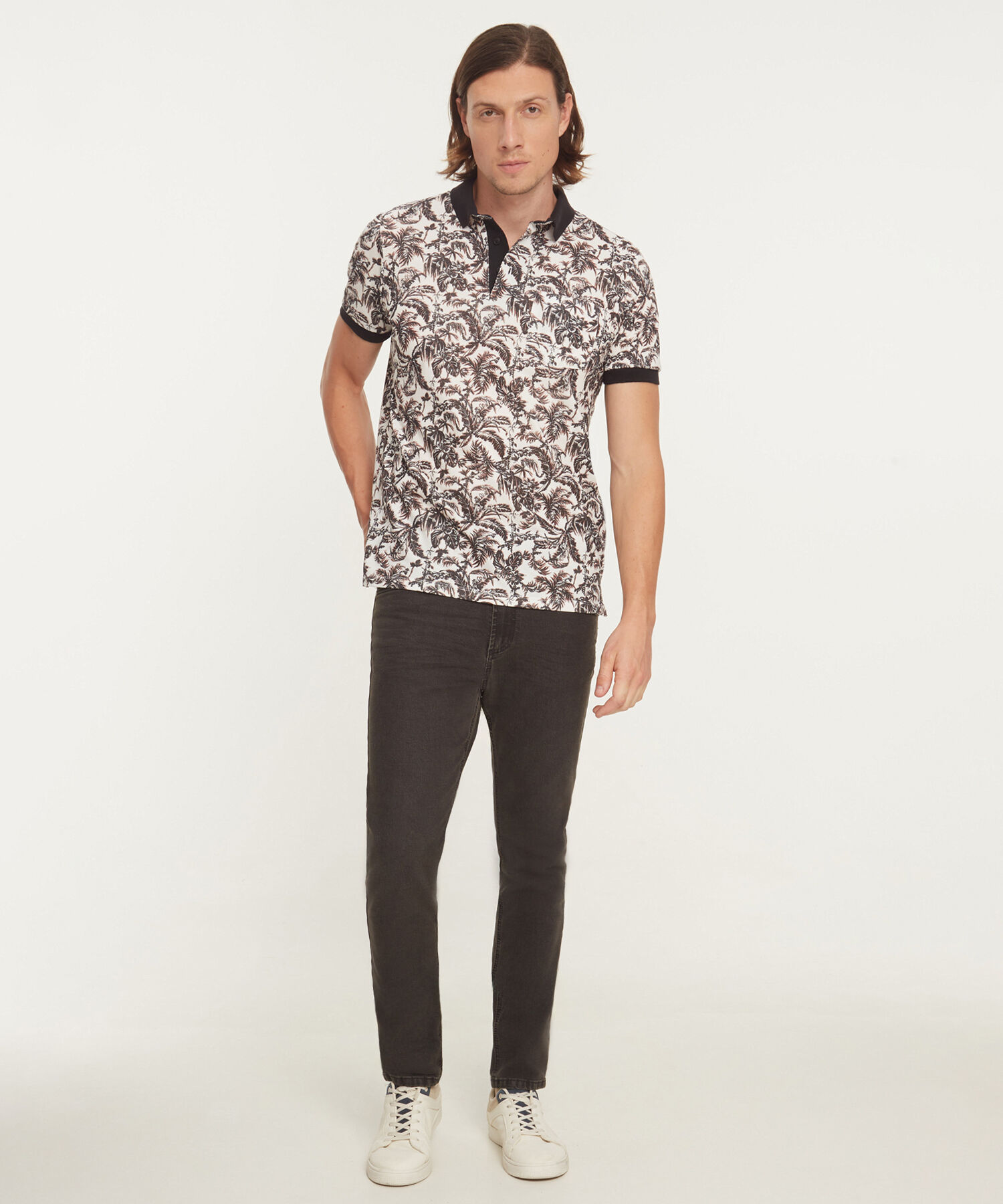 Polo Estampado, Cuello Y Puños Tejidos