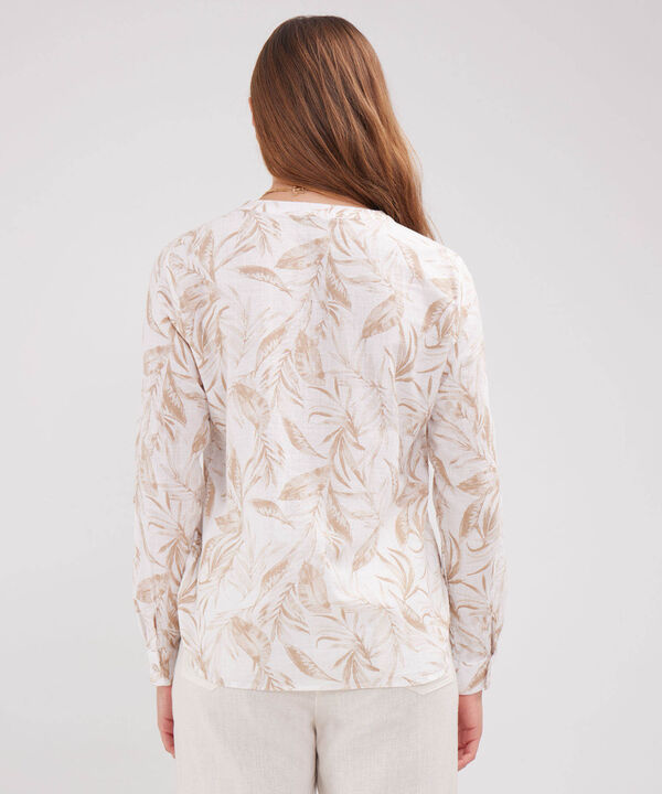 Blusa Manga Larga Estampada En Lino