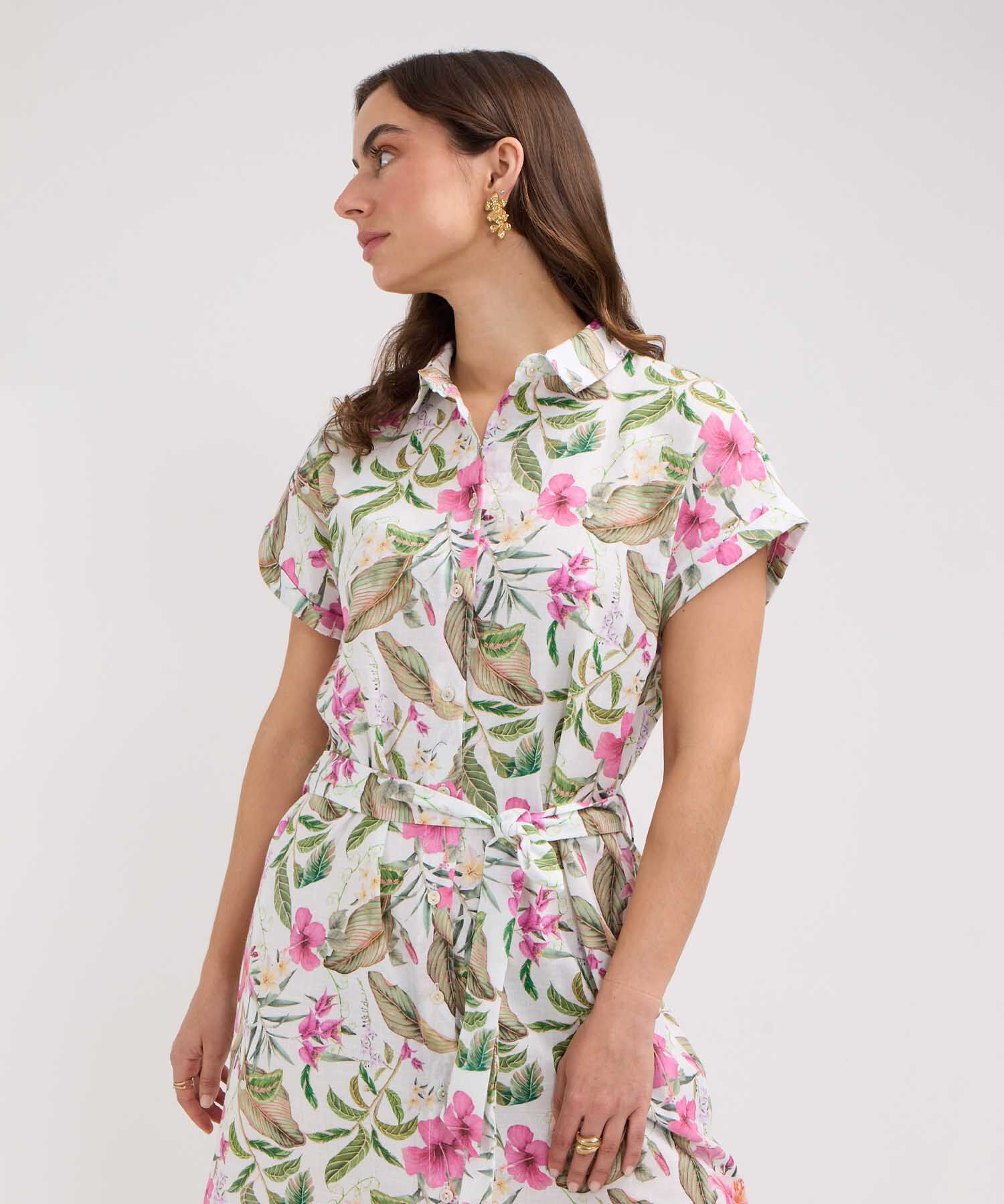 Vestido Camisero en Efecto Lino