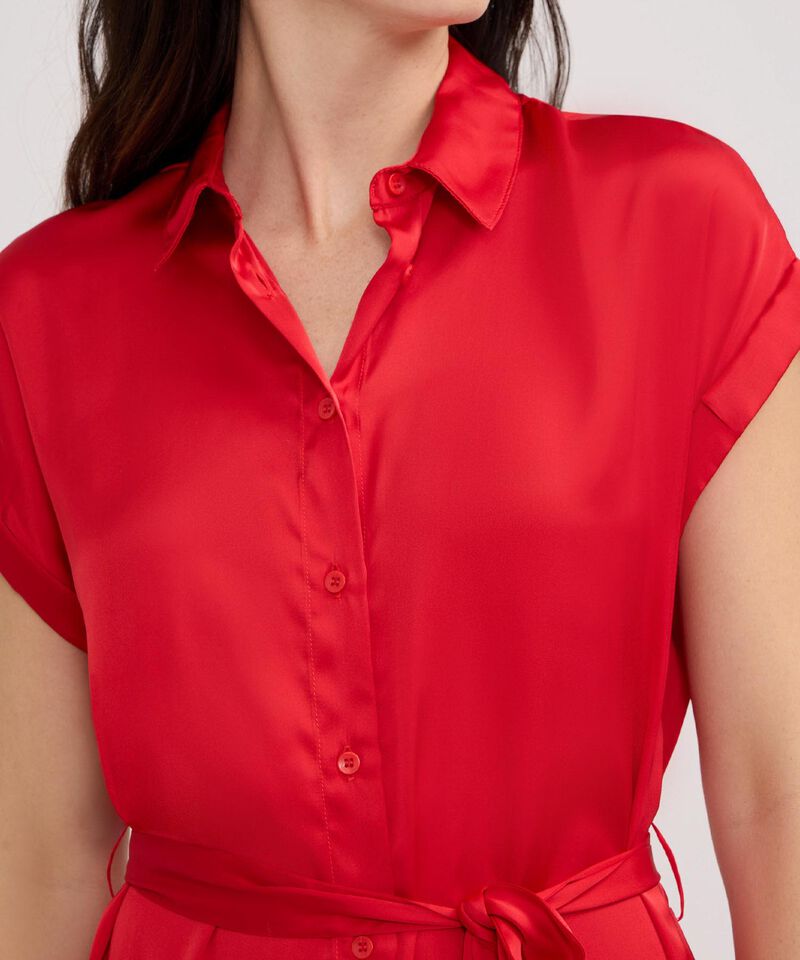 Vestido Unicolor Tipo Camisero, Manga Corta Con Botonadura En Frente