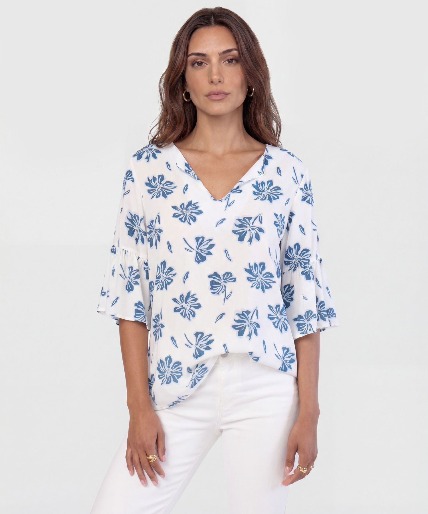 Blusa Estampada Con Escote En V 
