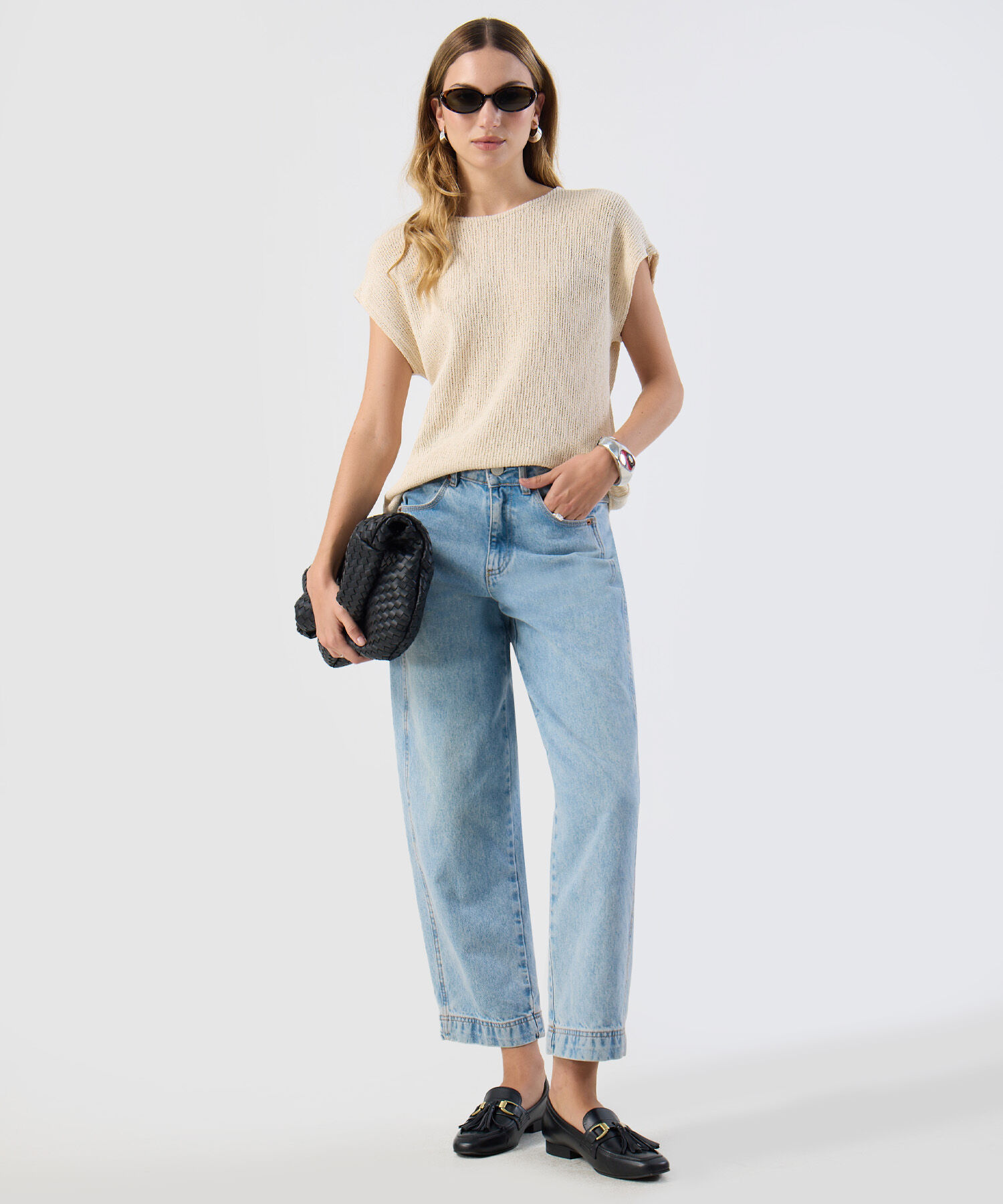 Camiseta De Punto Manga Corta Para Mujer