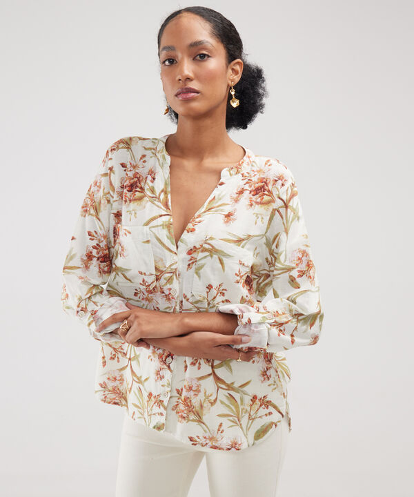 Blusa Manga Larga Estampada En Lino