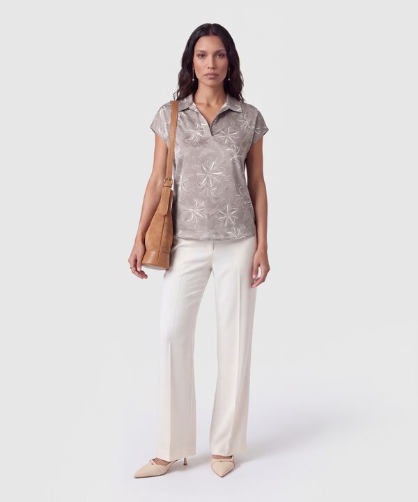 Blusa Manga Corta Con Solapa Para Mujer