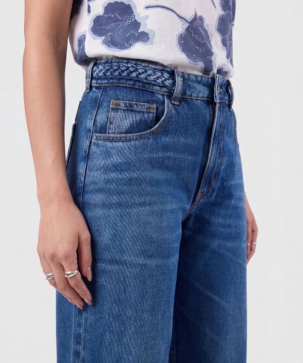 Jeans Bota Ancha Con Trenzado Para Mujer