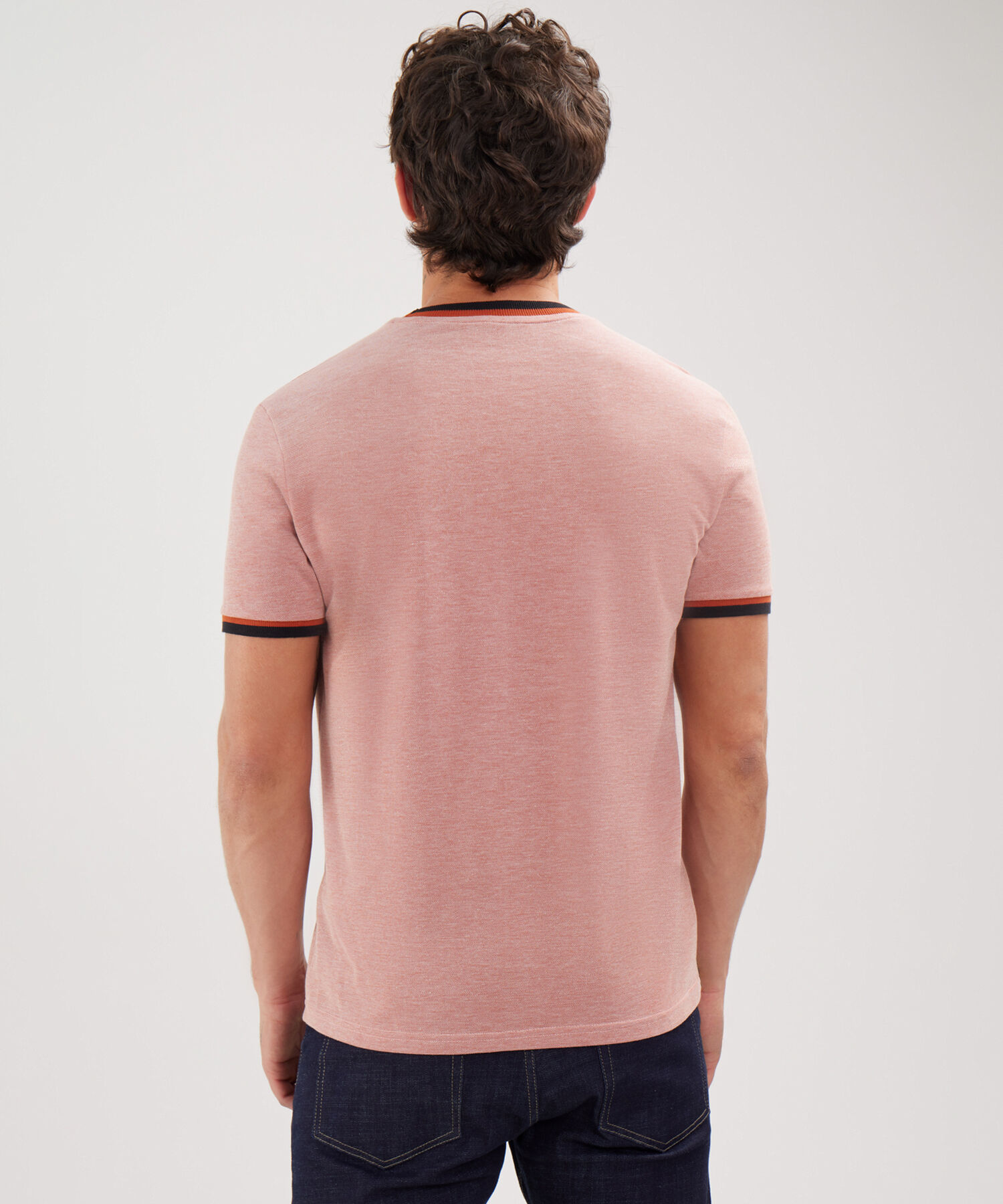 Camiseta Preteñida, Manga Corta, Cuello Y Puños Tejidos