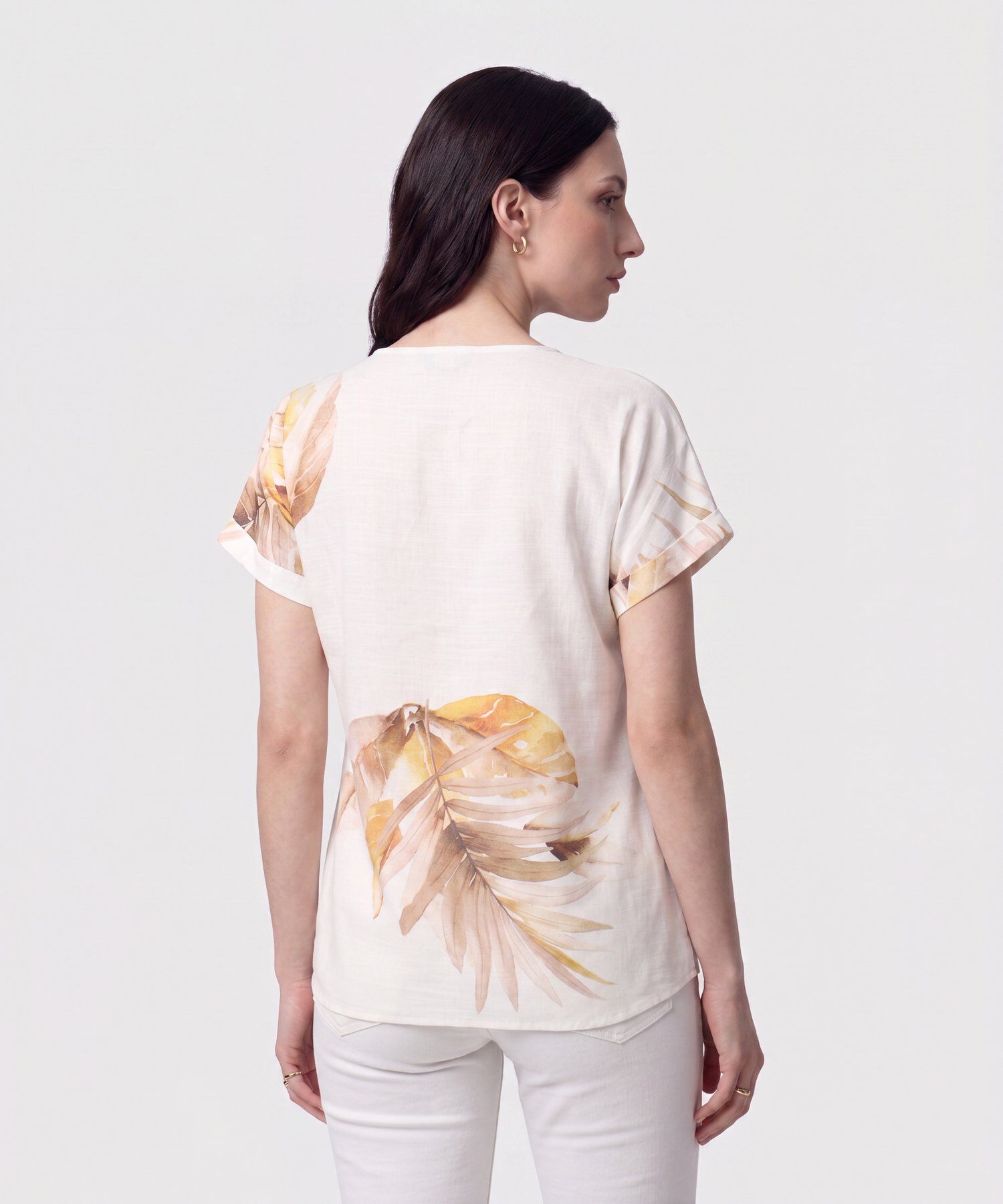 Blusa Manga Doblez Cuello Redondo Mujer