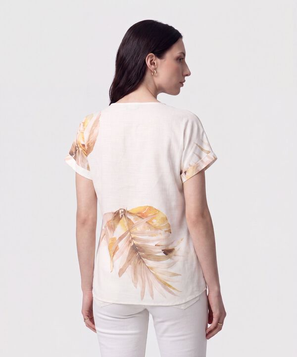 Blusa Manga Doblez Cuello Redondo Mujer