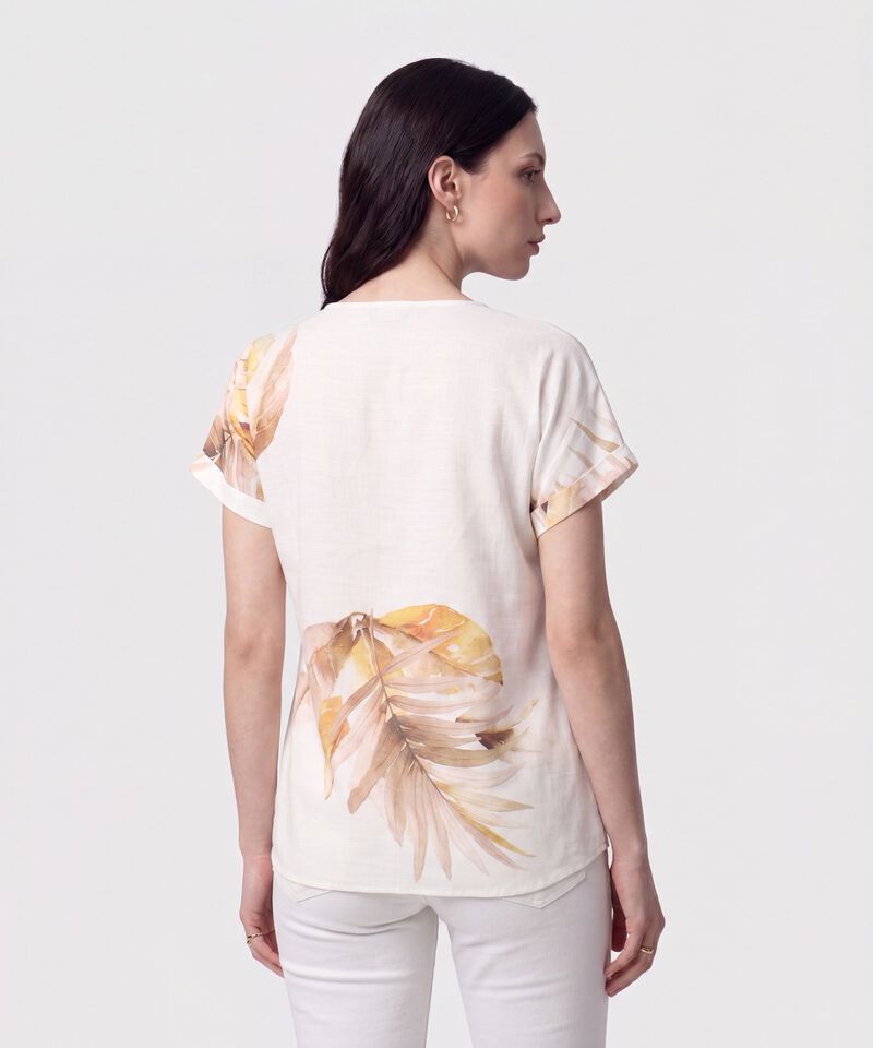 Blusa Manga Doblez Cuello Redondo Mujer