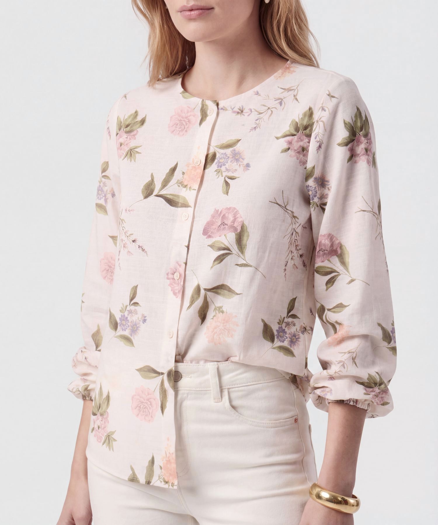 Blusa Cuello Redondo Con Pu&ntilde;os El&aacute;sticos