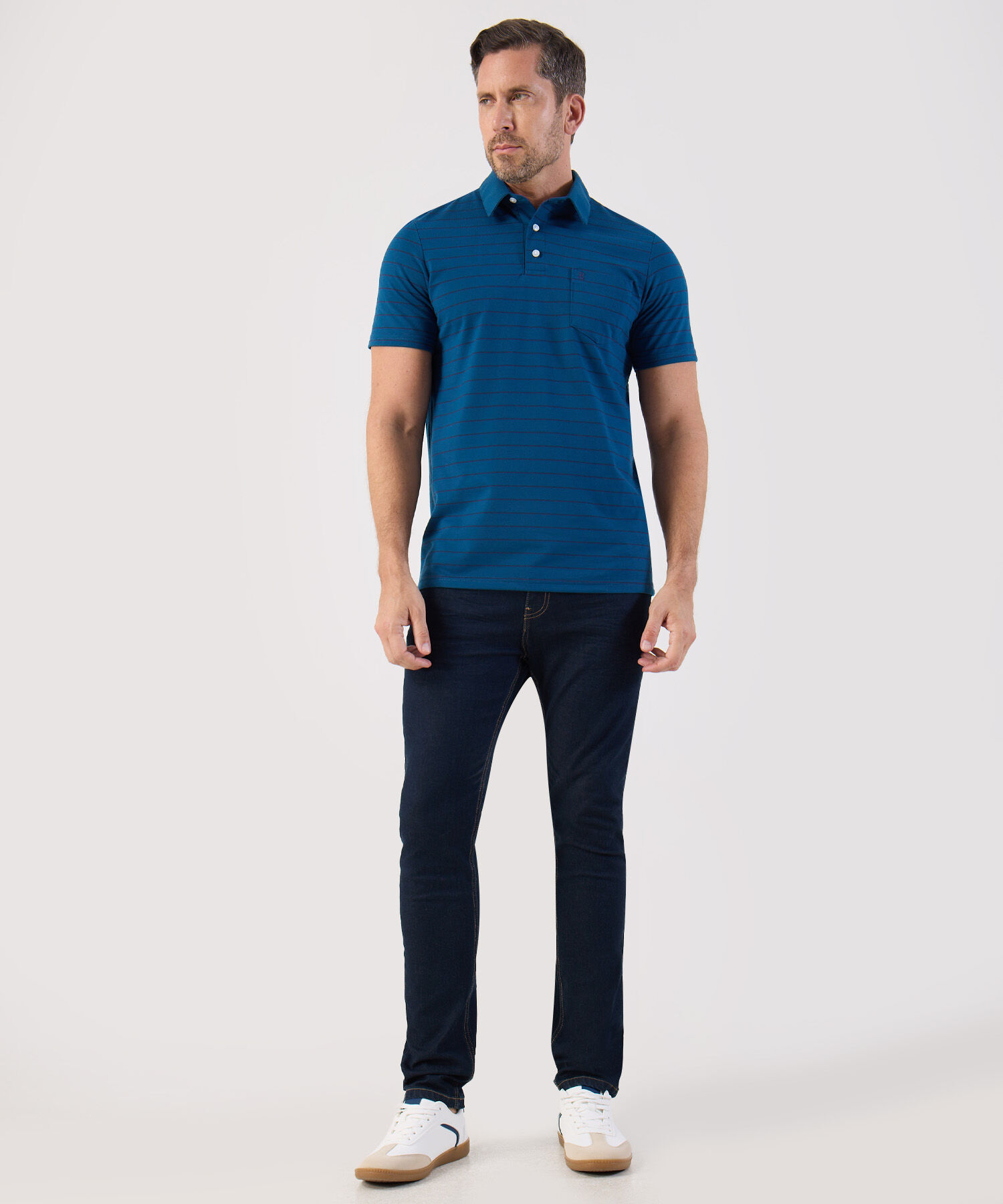 Polo De Rayas Con Bolsillo Para Hombre