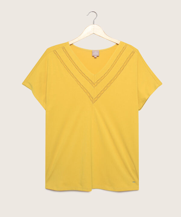 Camiseta Manga Corta Rodada Con Incrustaciones De Encaje