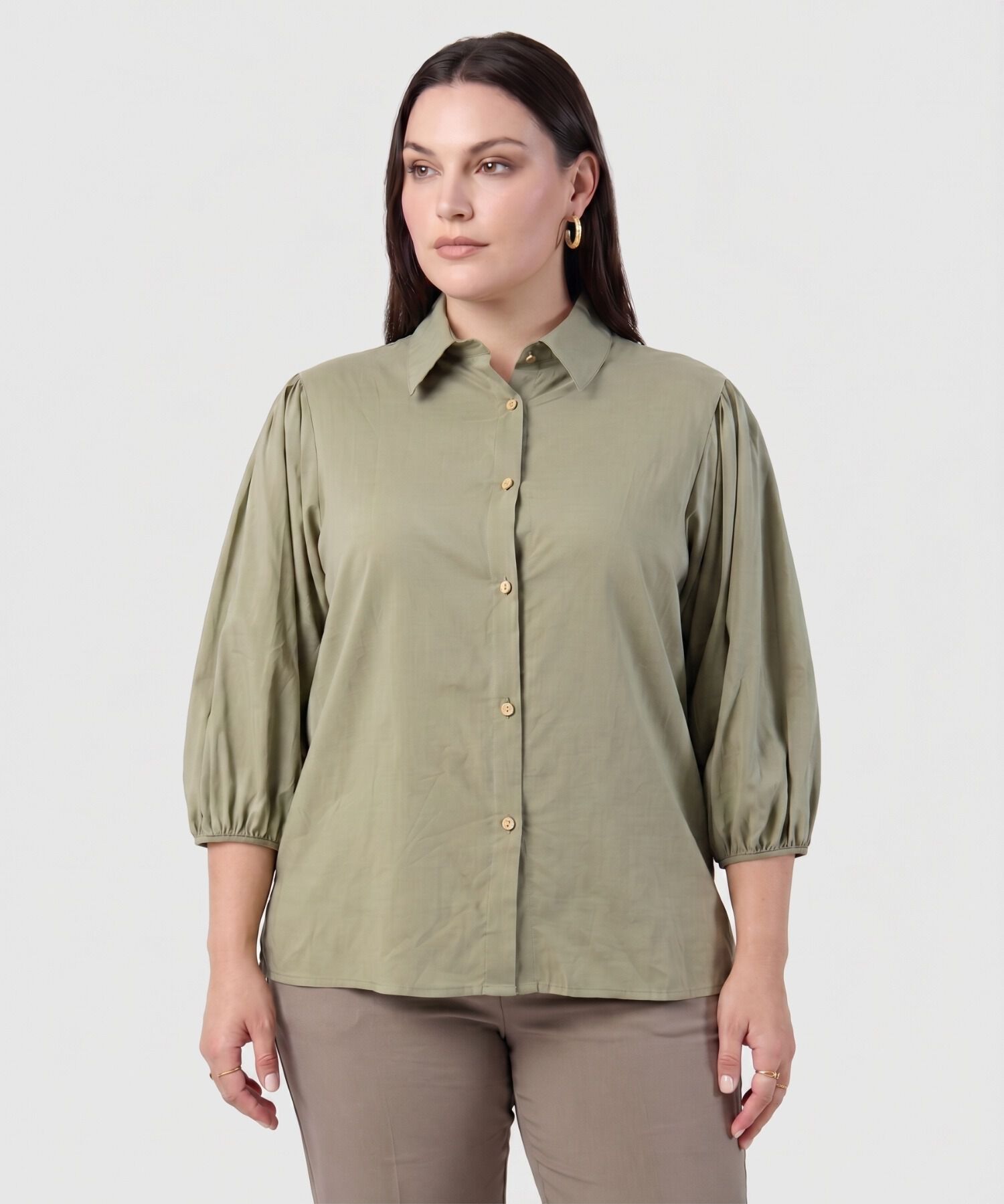 Camisa Con Mangas Globo Para Mujer Curvy