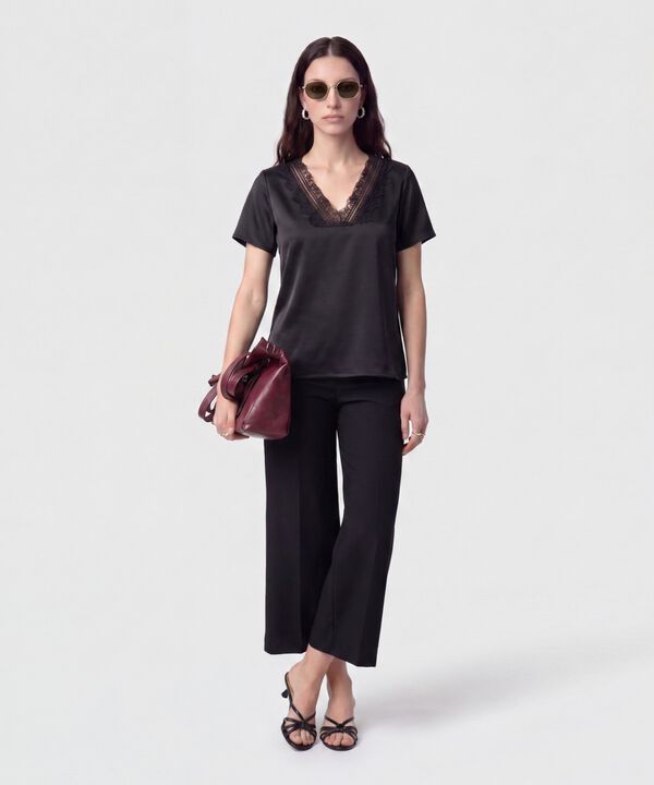 Blusa Unicolor con Encaje Mujer