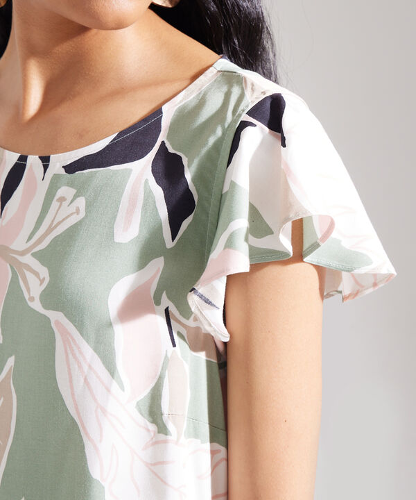 Vestido Estampado Manga Corta Con Bolsillo Laterales