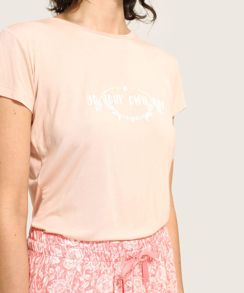 Pijama Camiseta Manga Corta Con Screen Pantalon Largo Estampado Rosa