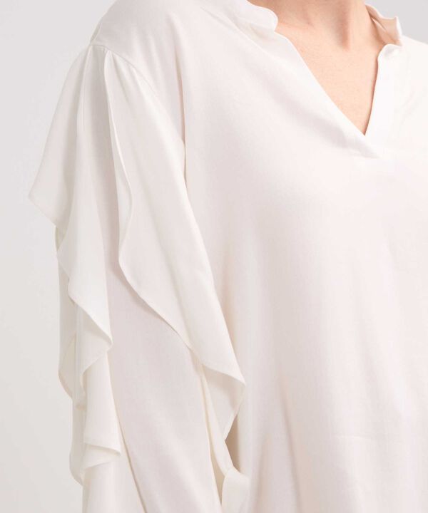 Blusa Unicolor Cuello Tipo Neru, Manga 3/4 Con Boleros image number null