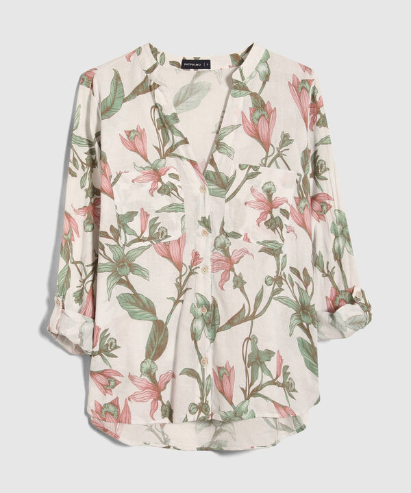 Blusa Manga Larga Estampada En Lino