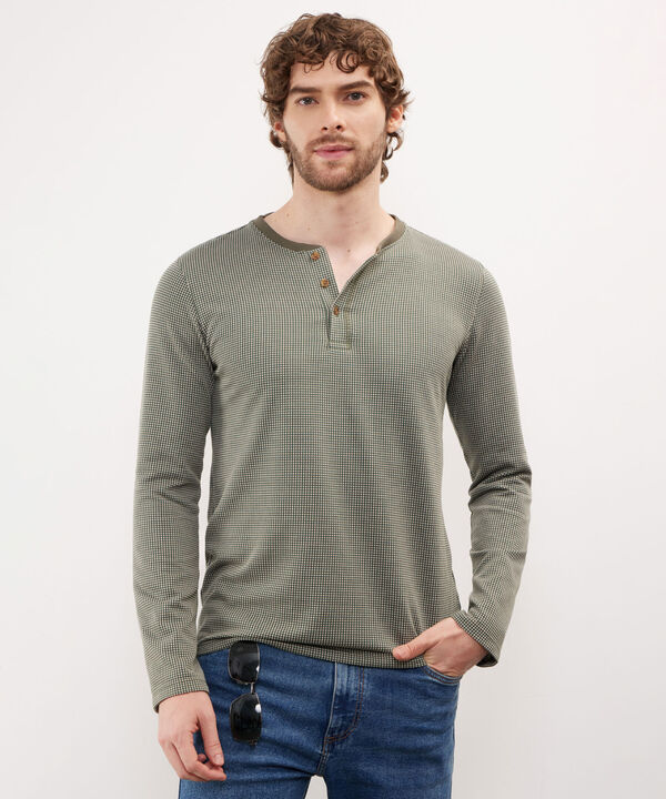 Camiseta Unicolor Manga Larga, Cuello Henley Con Botonadura, Jardin Grunge Linea Moda image number null