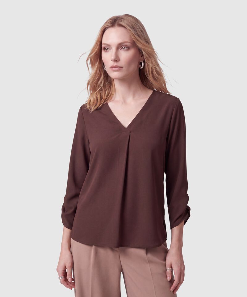 Blusa Unicolor Manga 3/4 Para Mujer