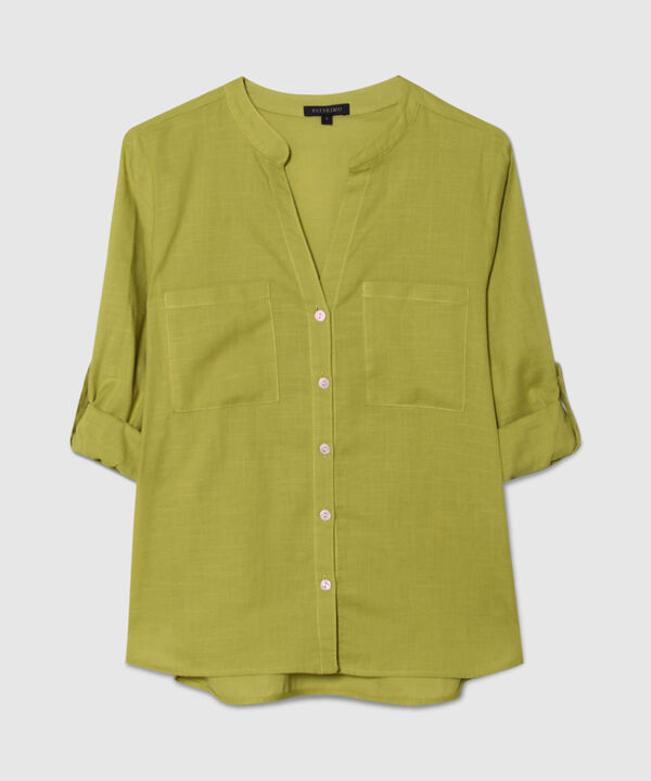 Blusa  Manga Larga Con Bolsillo Unicolor